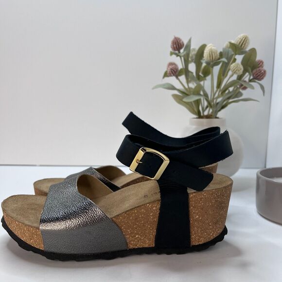 Eric Michael Shoes - Eric Michael Rosalie Platform Wedge Cork Sandal Black/Pewter Women EU 40/9.5 NWB